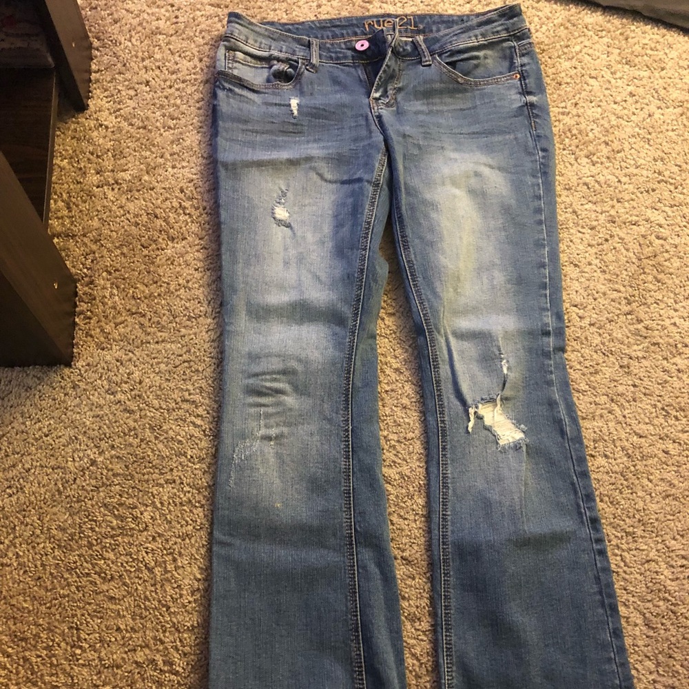Boot leg jeans.